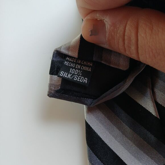 George Pure Silk Neck Tie Gray Stripe Handmade - Picture 6 of 6